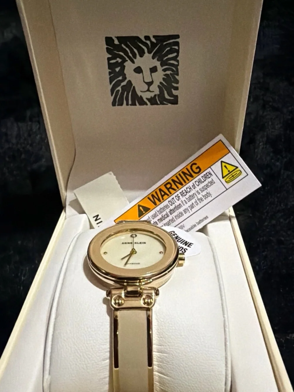 Anne Klein Gold and Cream Women's Diamond Accent Bracelet Watch